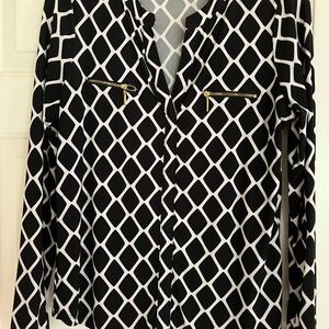 INC Black and White Geometric Blouse